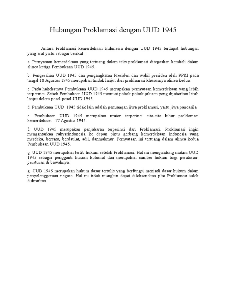 Hubungan Proklamasi Dengan Uud 1945