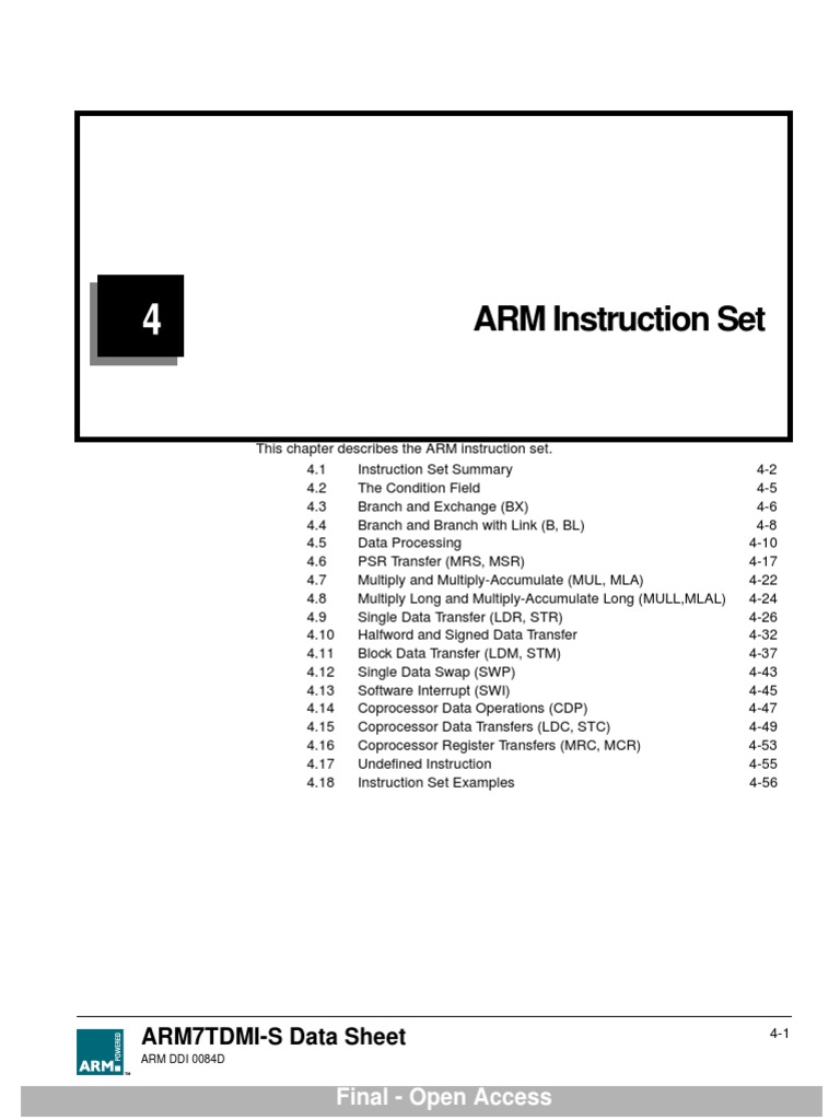 ARM Instruction Set ARM7TDMIS Data Sheet PDF Arm Architecture