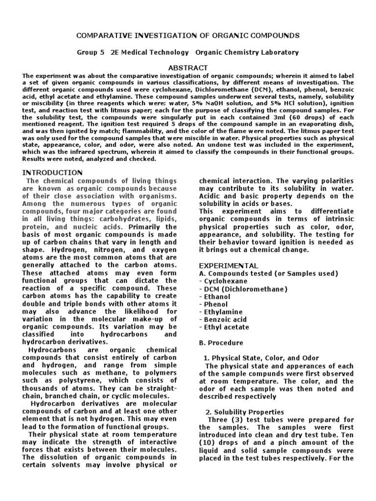 Comparative Study of Organic Compounds | PDF | Hydrocarbons | Solubility