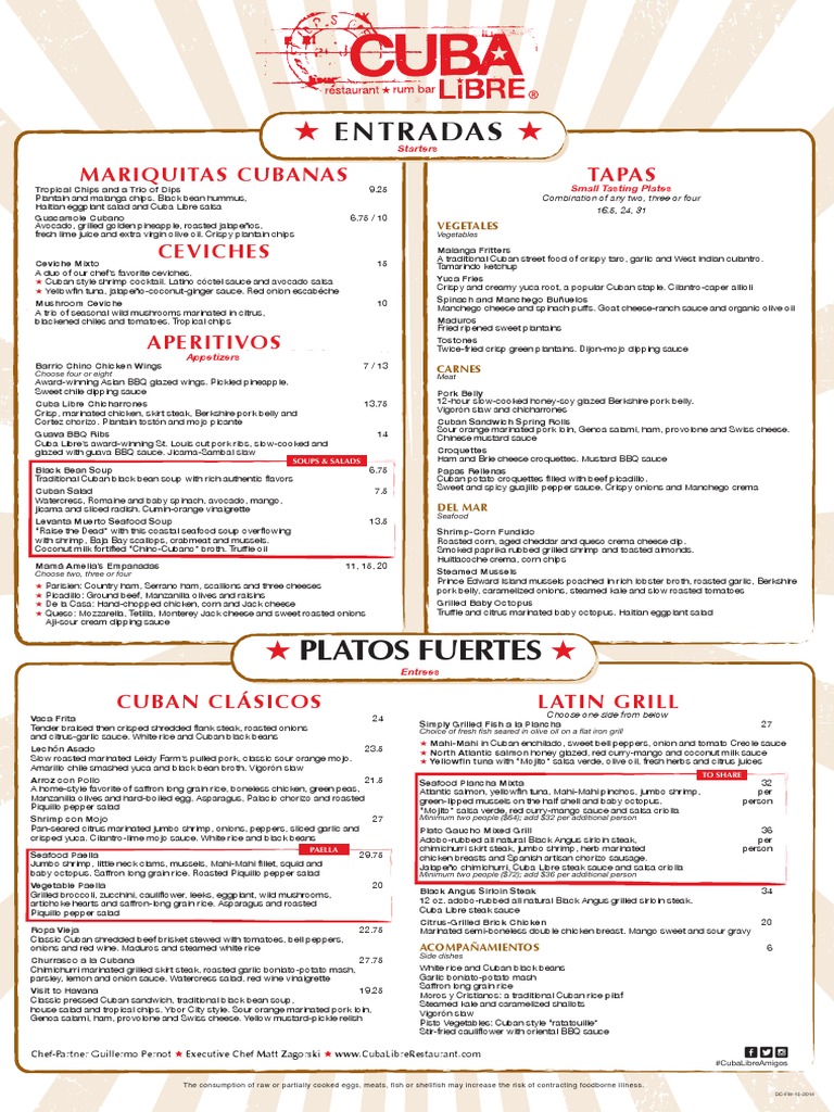 Cuba Libre Dinner Menu PDF Salad Rum