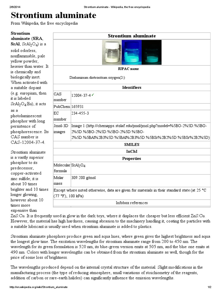 Strontium Aluminate PDF | PDF | Chemical Elements | Chemical Substances