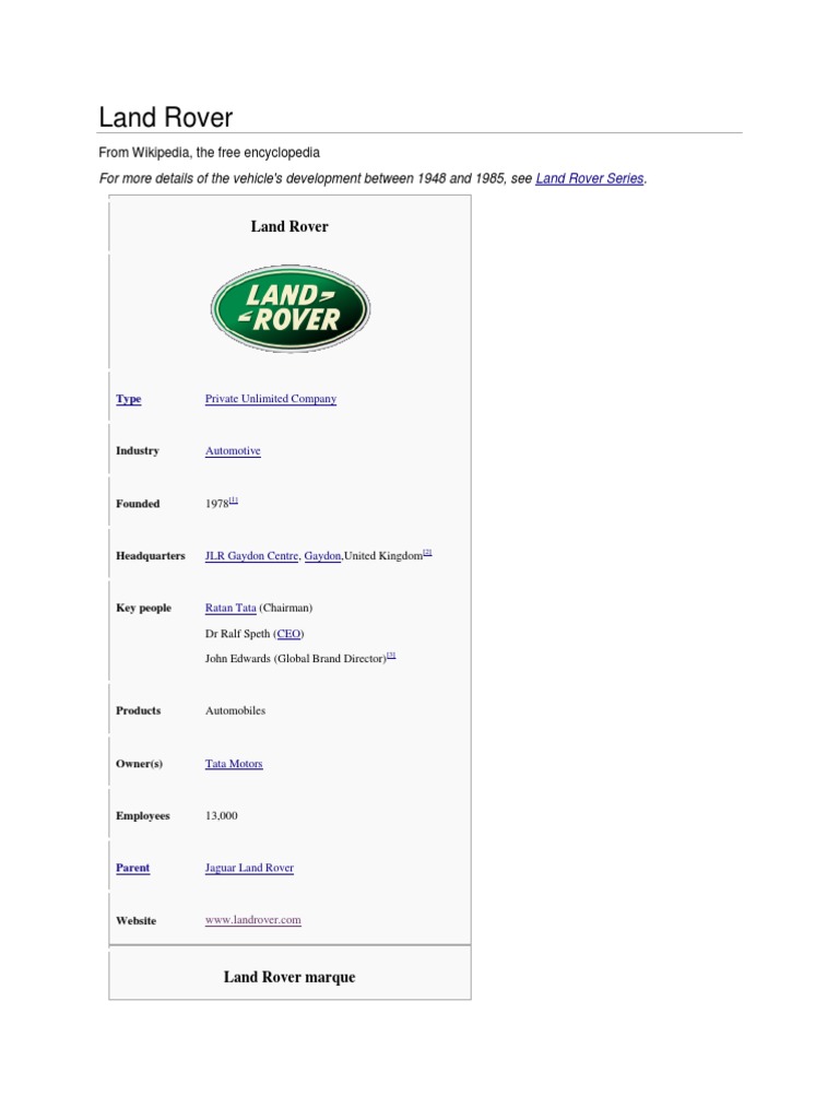 History of Land Rover | PDF | Motor Vehicle Manufacturers Of The United ...