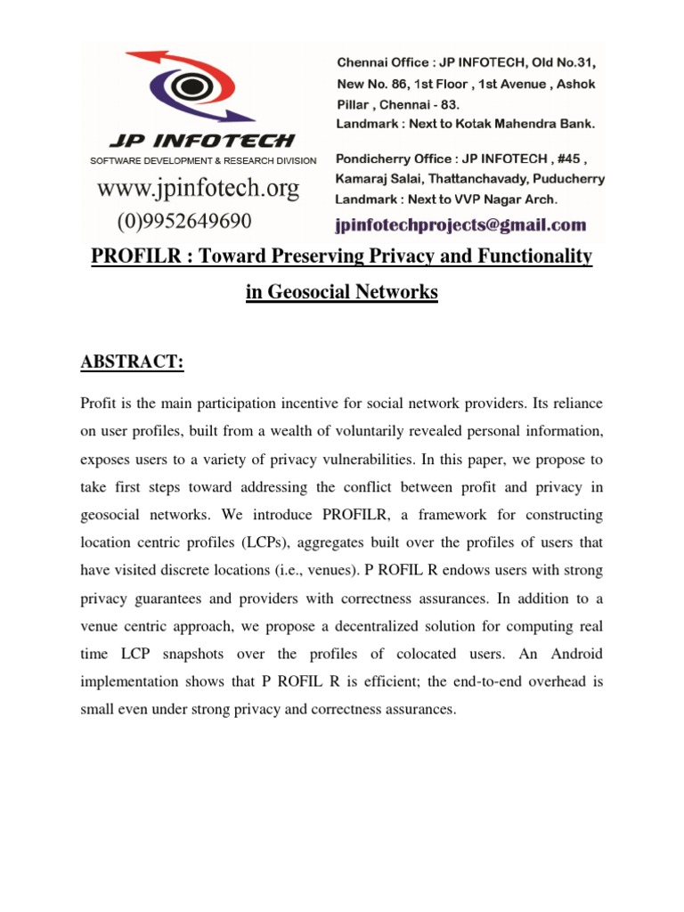 PROFILR: Privacy in Geosocial Networks | PDF | Privacy | Social ...
