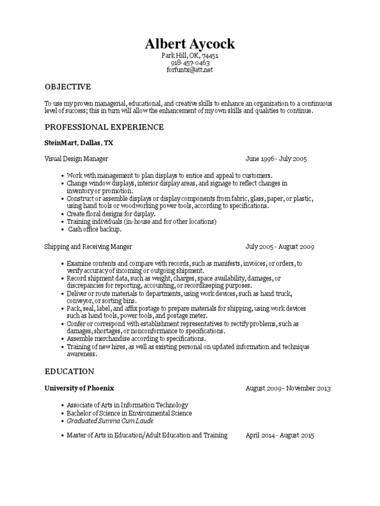 Albert Aycock's Professional Resume | PDF | Business | Art