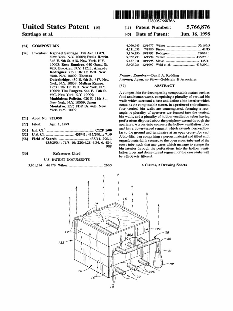 Hot Box Compost Bin US Patent 5766876 PDF