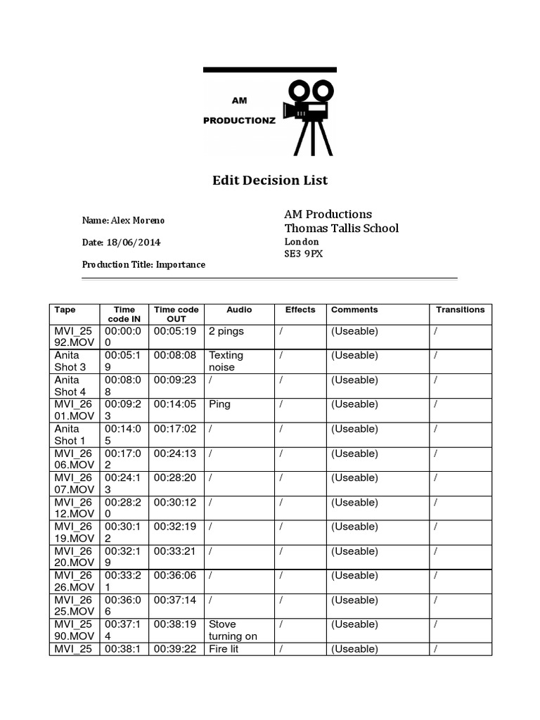 Edl Presentation | PDF | Filmmaking | Film Production