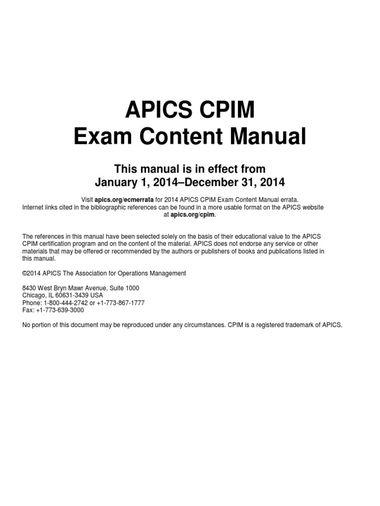 Exam Content Manual Pdf Strategic Management Supply Chain
