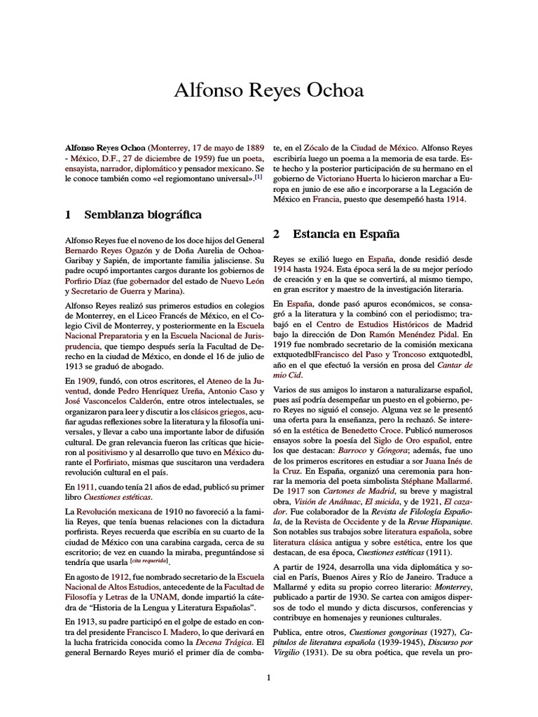 Biografía de Alfonso Reyes Ochoa | PDF