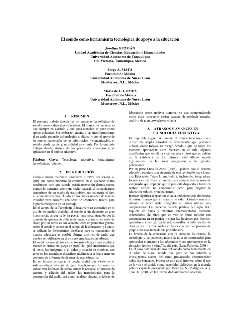 El Sonido Como Herramienta Tecnológica de Apoyo PDF | PDF | Podcast | Mp3