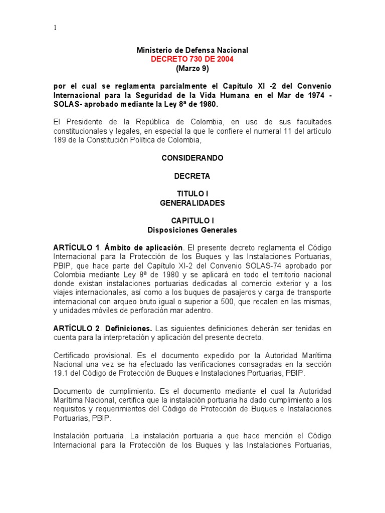 DECRETO 730 DE 2012 intelligence overview