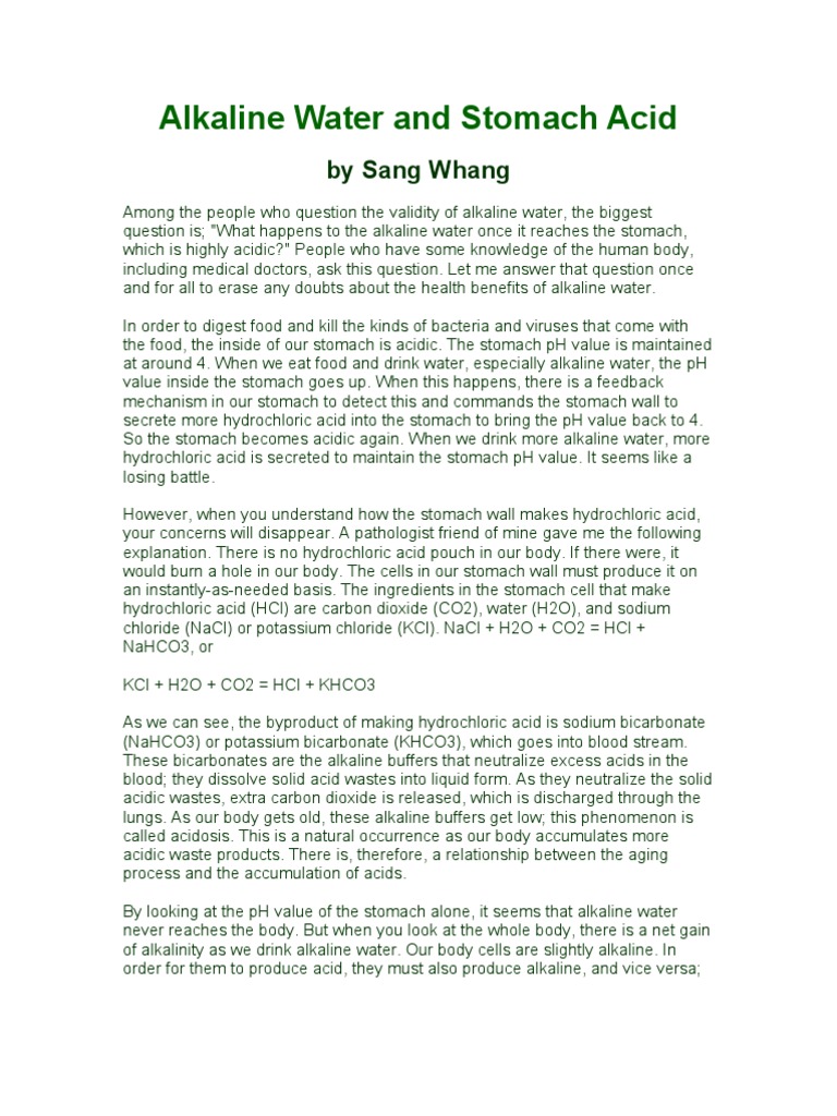 Alkaline Water Stomach Acid PDF Bicarbonate Hydrochloric Acid