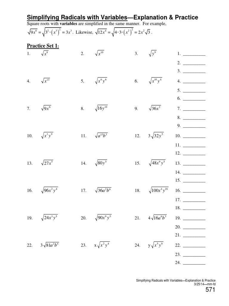 571-2014-Simplifying Radicals With Variables - Explanation Practice ...