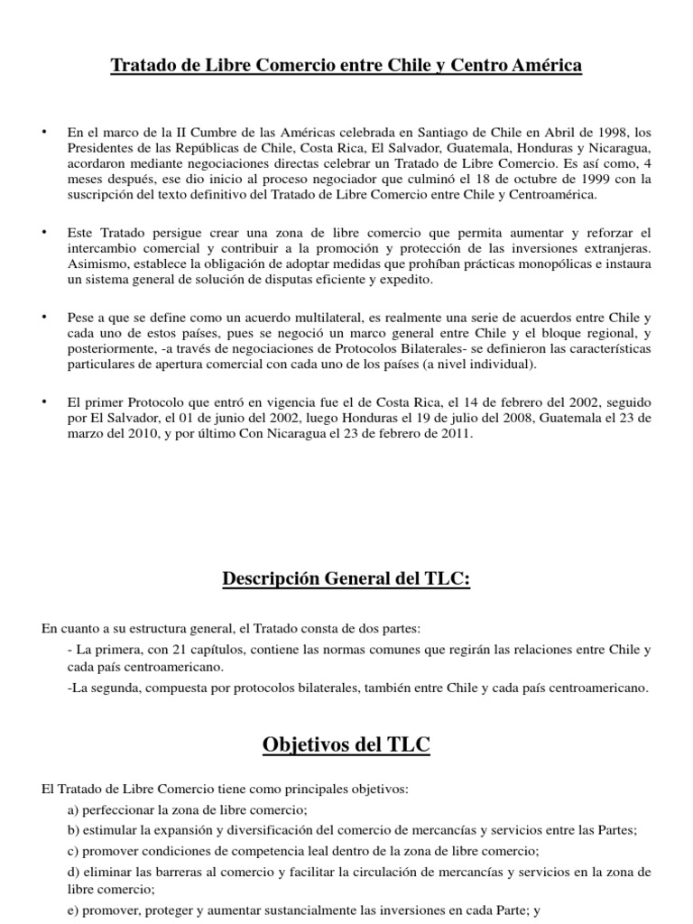 Tratado de Libre Comercio Entre Chile y Centro | PDF | Finanzas y ...