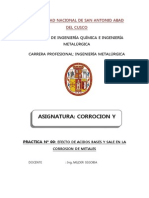 EFECTO DE ACIDOS BASES Y SALE EN LA CORROSION DE METALES