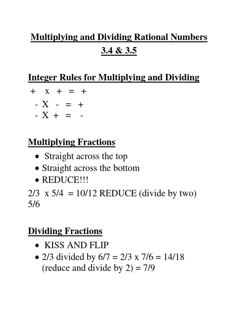 Multiplying & Dividing Rational Numbers | PDF