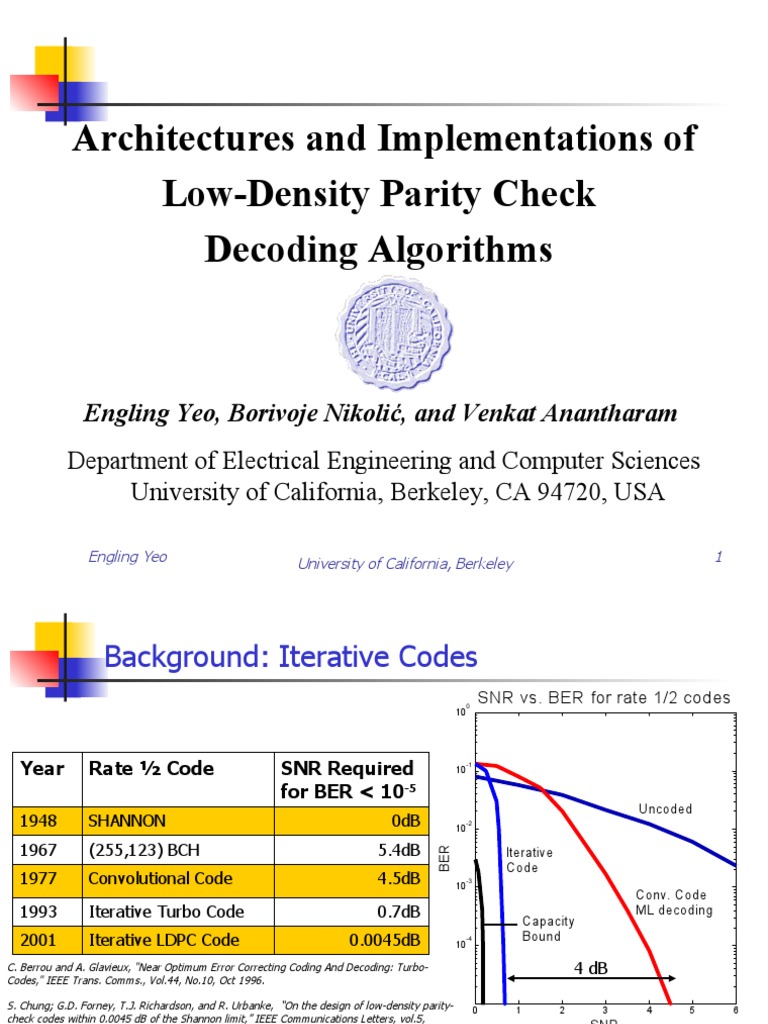 LDPC Decoding Algorithm Architectures | PDF | Low Density Parity Check ...
