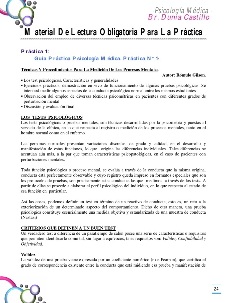 Guia psicologia medica dunia castillo Practica 1. Pruebas