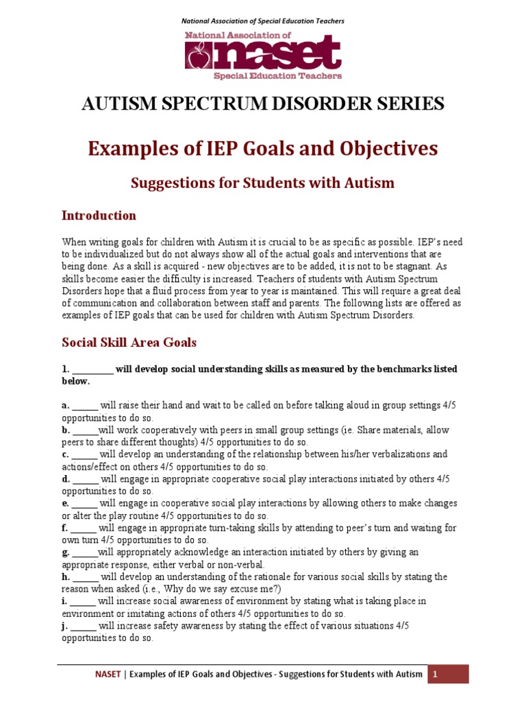 Examples of IEP Goals and Objectives_for_ASD Individualized Education