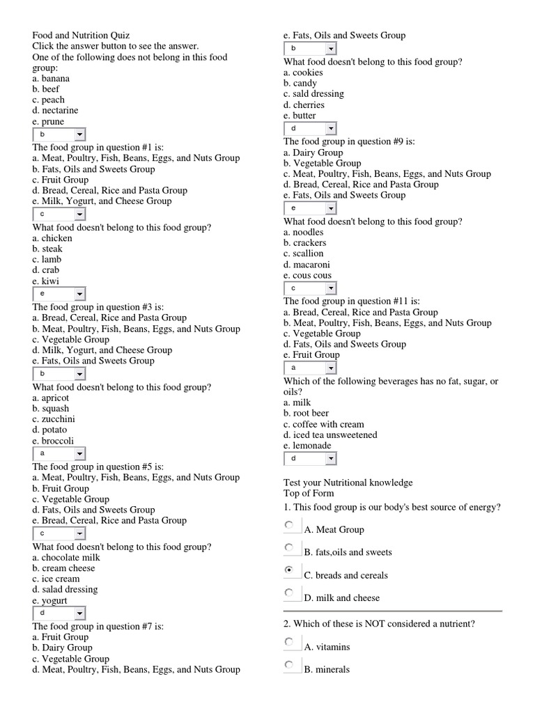 Food and Nutrition Knowledge Quiz | PDF | Breastfeeding | Vitamin