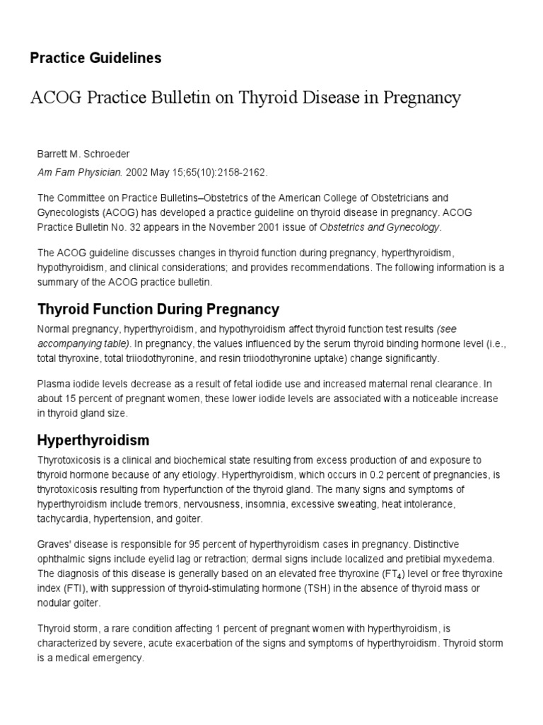 ACOG Practice Bulletin On Thyroid Disease in Pregnancy PDF
