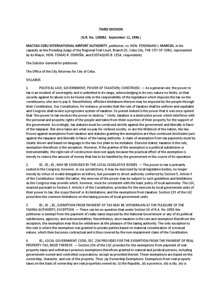 Mactan Cebu International Airport Vs Marcos G.R. No. 120082