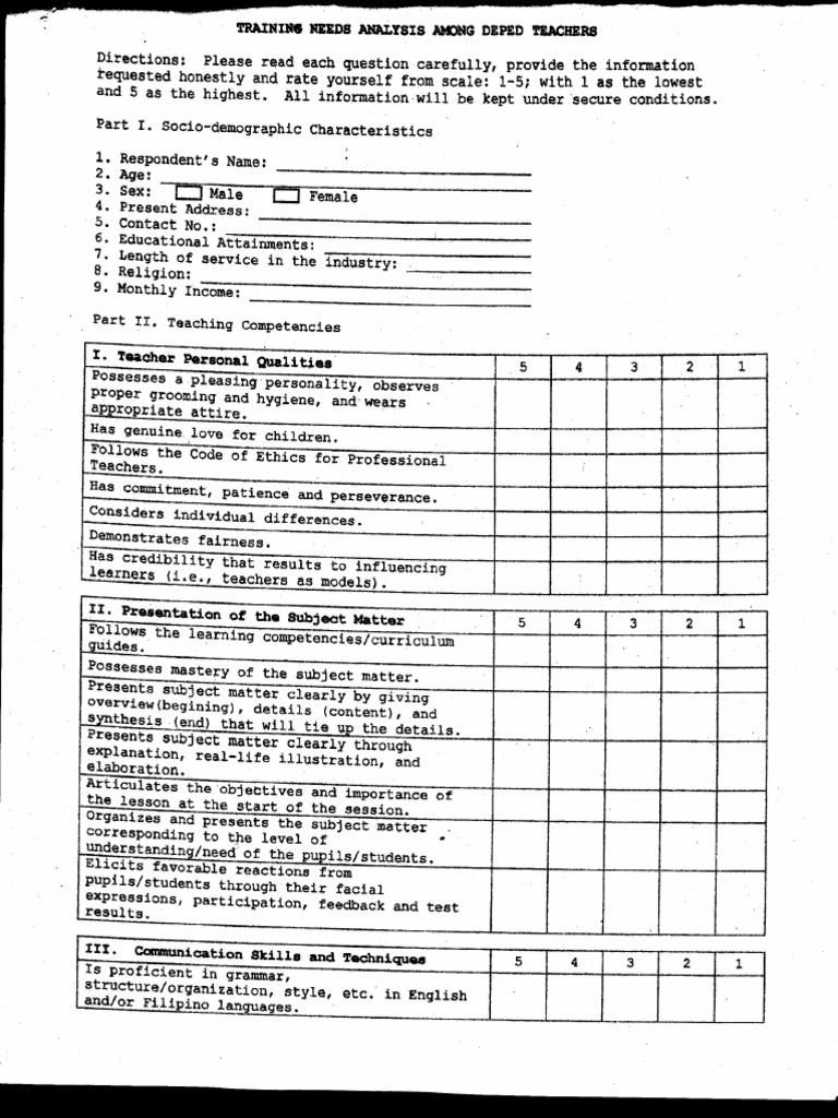 Teacher Needs Assessment Form | PDF | Educational Assessment ...