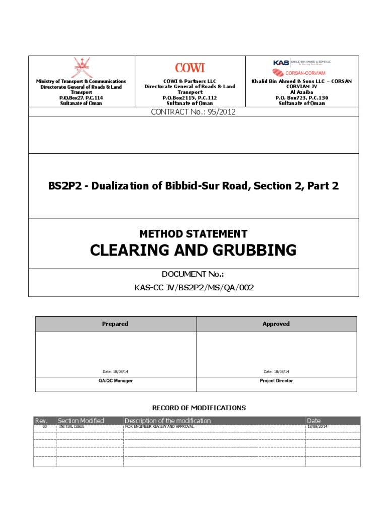 Method Statement for Road Clearing | PDF | Quality Assurance | Traffic