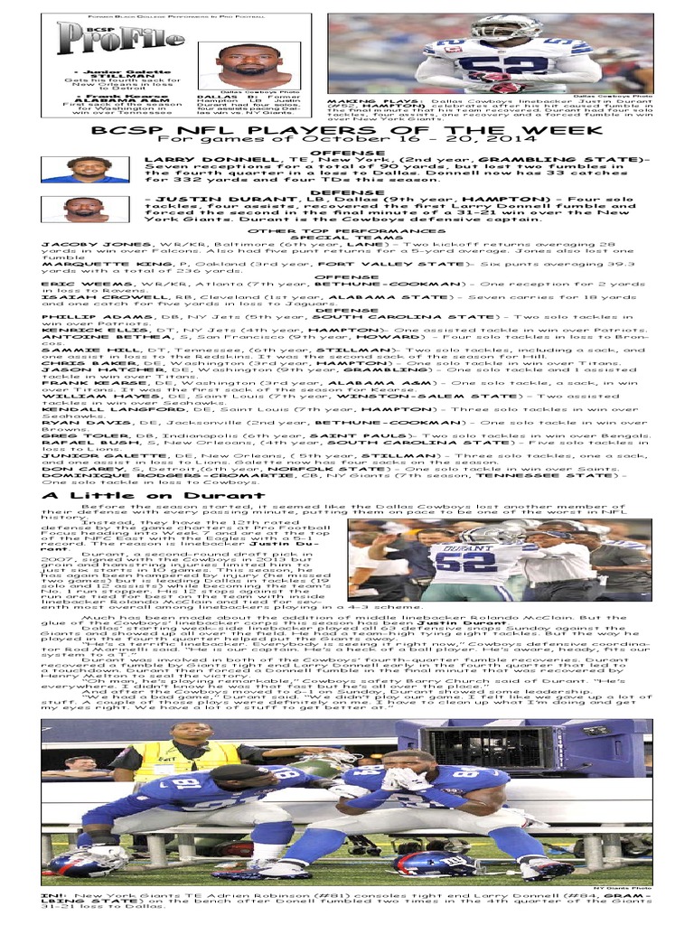 BCSP NFL ProFile October 20, 2014 PDF Dallas Cowboys New York