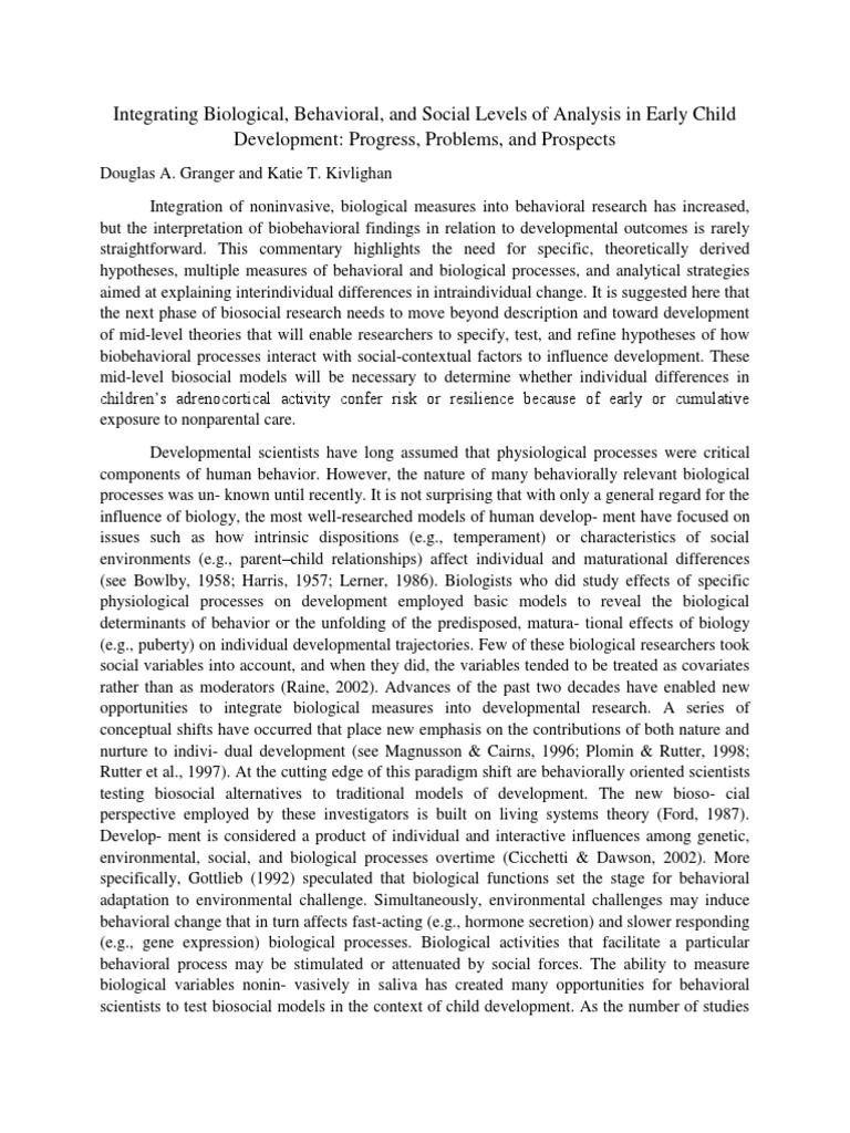 Integrating Biobehavioral Analysis in Child Development | PDF ...