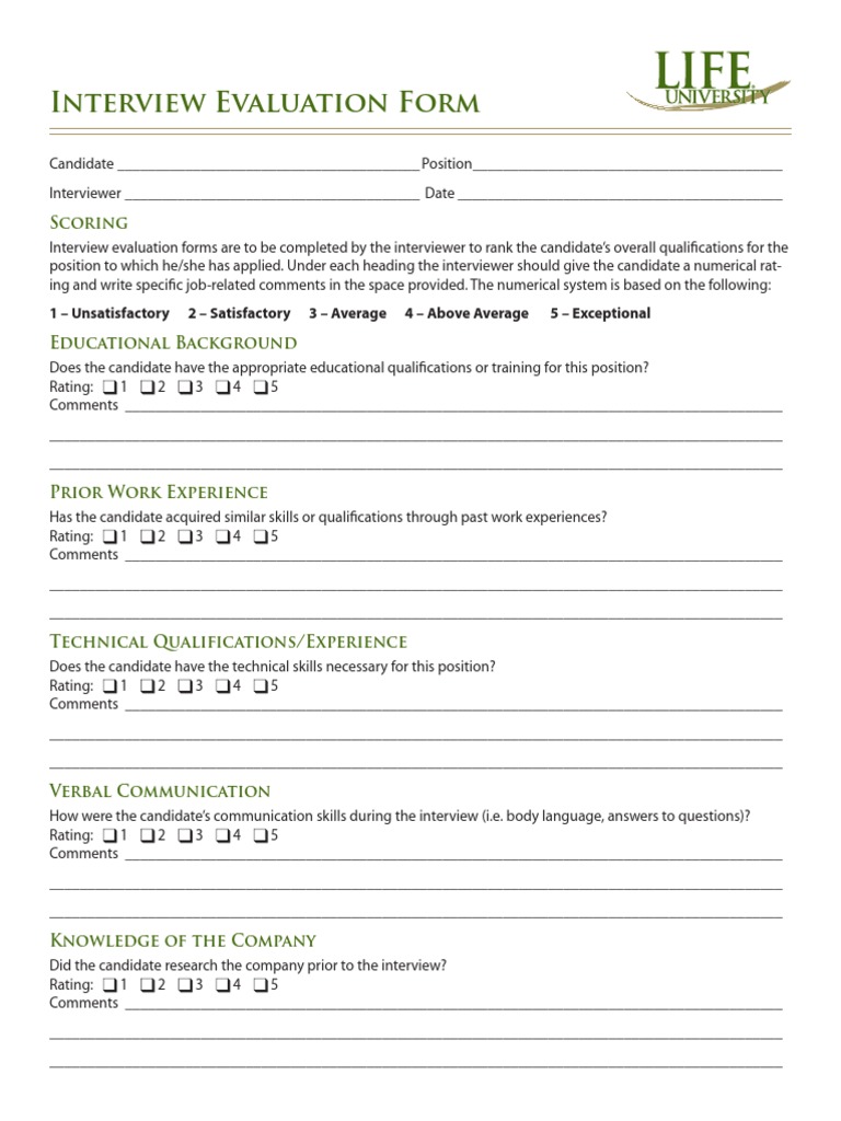 Interview Evaluation Form Template | PDF | Career & Growth