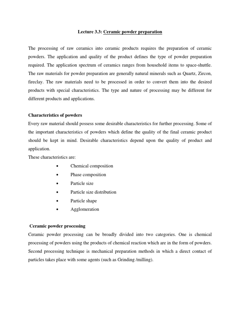 Ceramic Powder Preparation Techniques | PDF | Mill (Grinding) | Powder ...