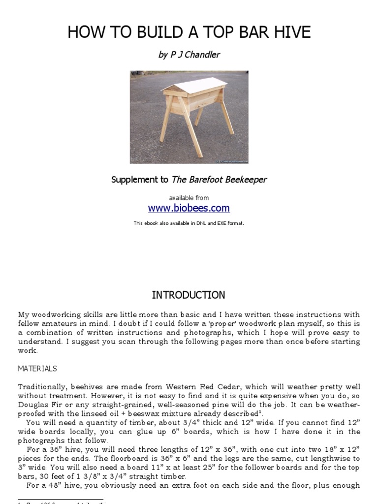Top Bar Hive Building Guide PDF | PDF | Beehive | Beekeeping