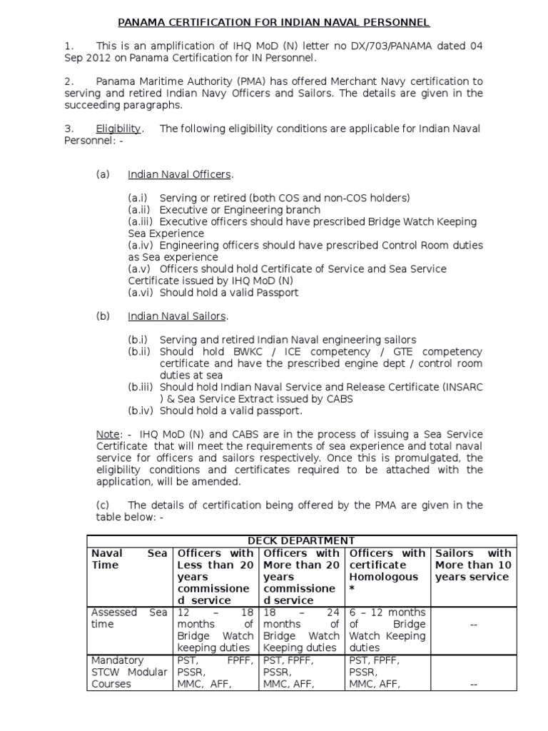PANAMA COC For Naval Personnel PDF Shipping Water Transport