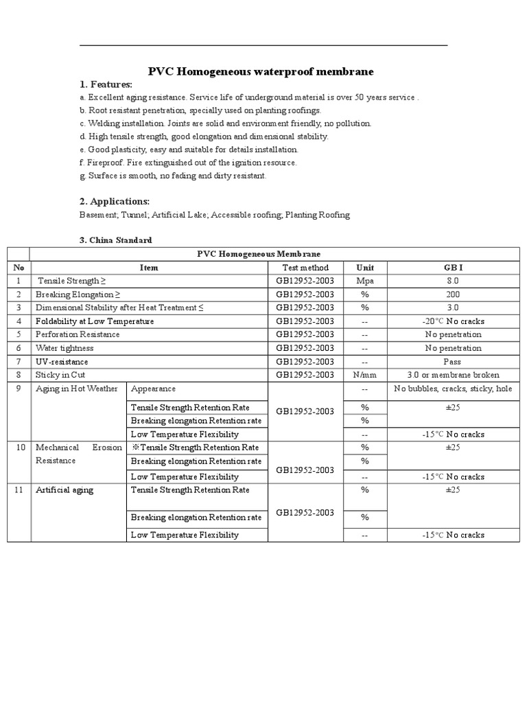 PVC Waterproofing Membrane Specs | PDF