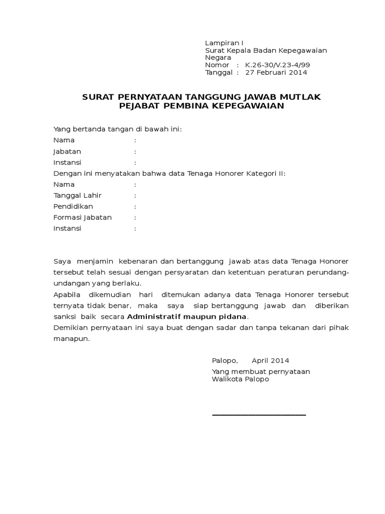 Contoh Surat Perjanjian Bertanggung Jawab