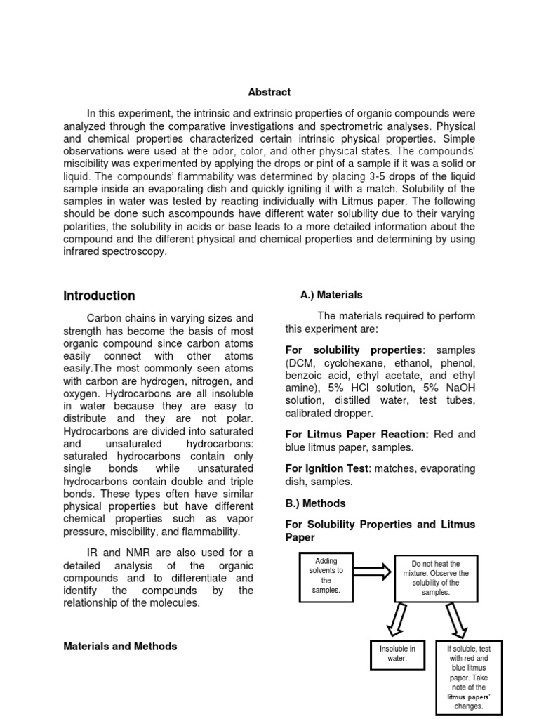 2 Investigation of Organic Compounds | PDF | Solubility | Chemical ...