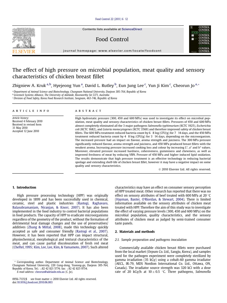 The Effect of High Pressure On Microbial Population, Meat Quality and ...