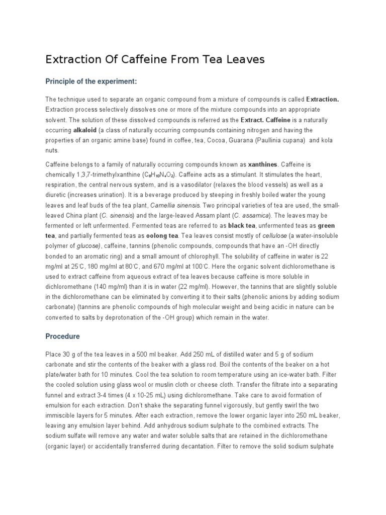 Extraction Of Caffeine From Tea Leaves Pdf Thin Layer Chromatography Tea