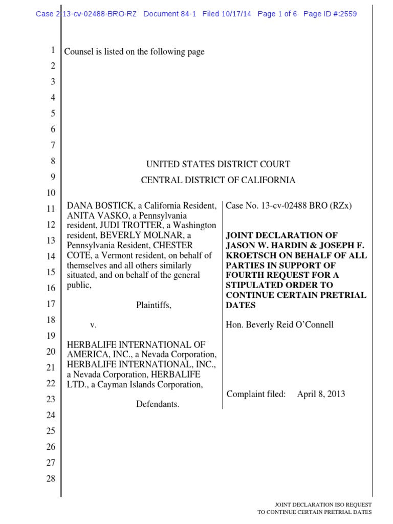 Request to Continue Pretrial Dates | PDF | Discovery (Law) | Complaint