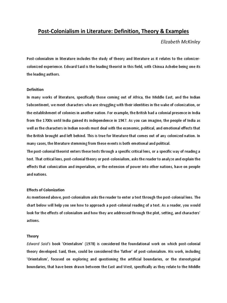 Post Colonialism in Literature Definition Theory Examples Elizabeth