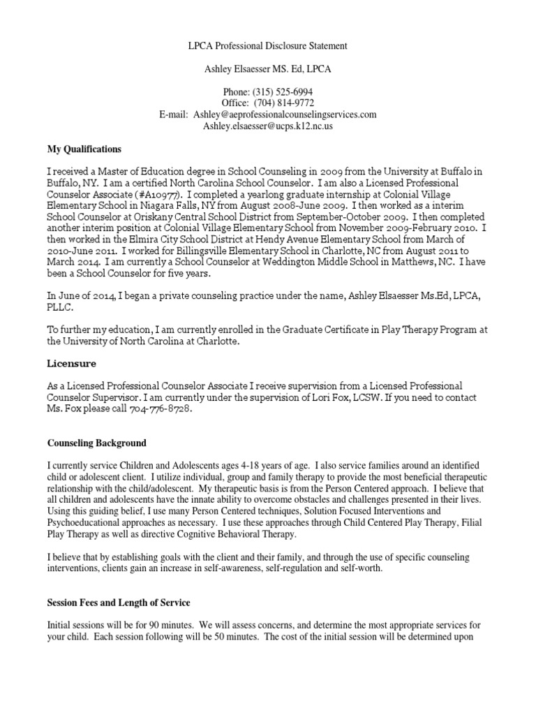 Professional Disclosure 2014 | PDF | School Counselor | Confidentiality