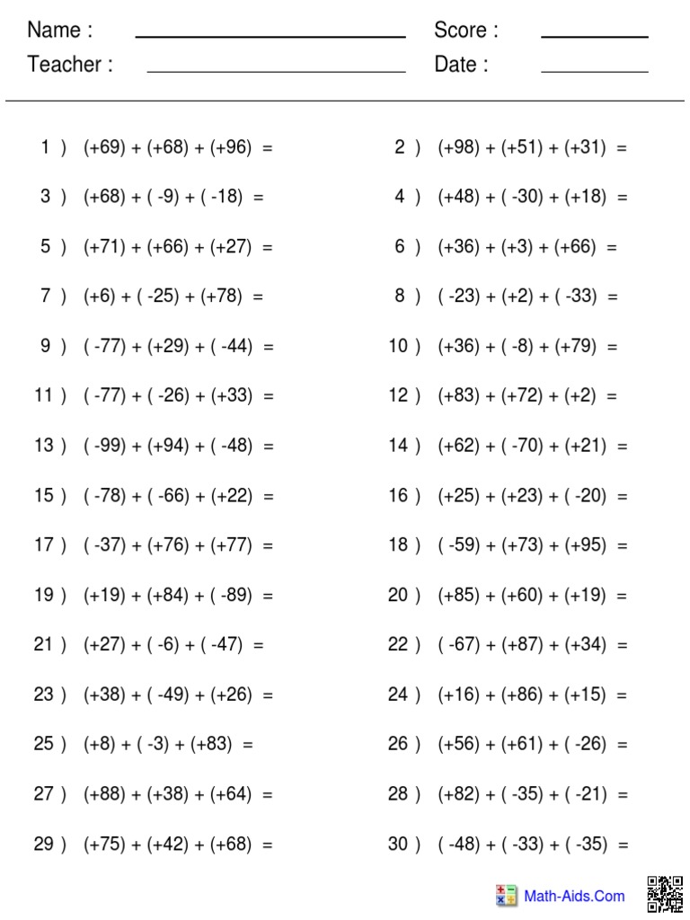 Math Addition and Subtraction Worksheet | PDF | Teaching Methods ...
