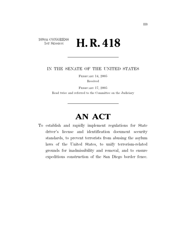 REAL ID Act PDF Surety Bond Habeas Corpus