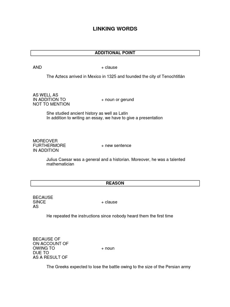 Linking Words: Additional Point | PDF | History