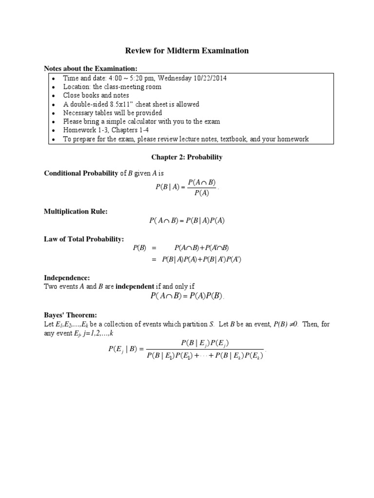 Midterm Exam Review: Probability & Distributions | PDF | Probability ...
