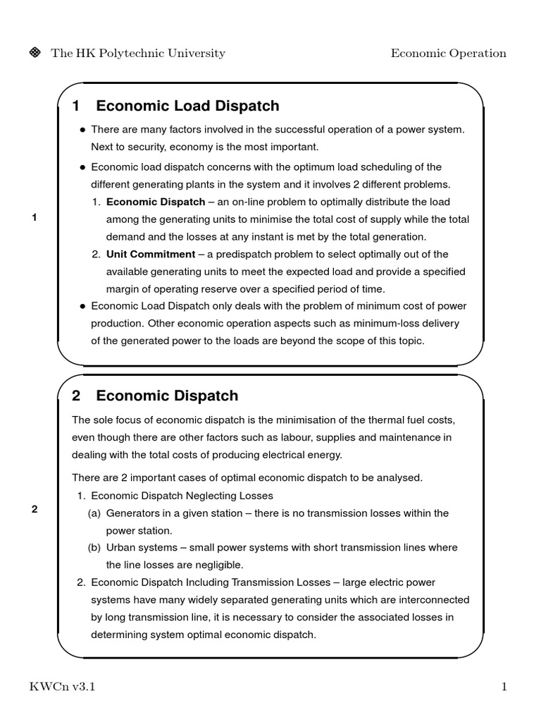 Economic Load Dispatch Overview | PDF | Hydroelectricity | Electric ...