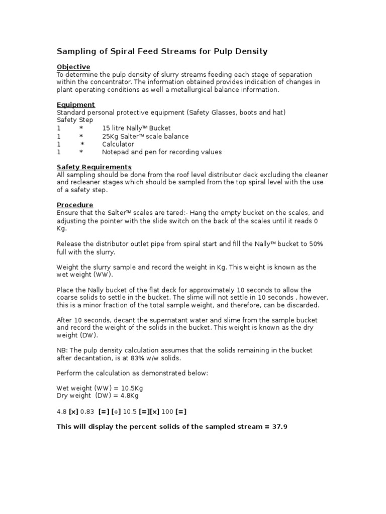 Spiral Feed Density Sampling | PDF
