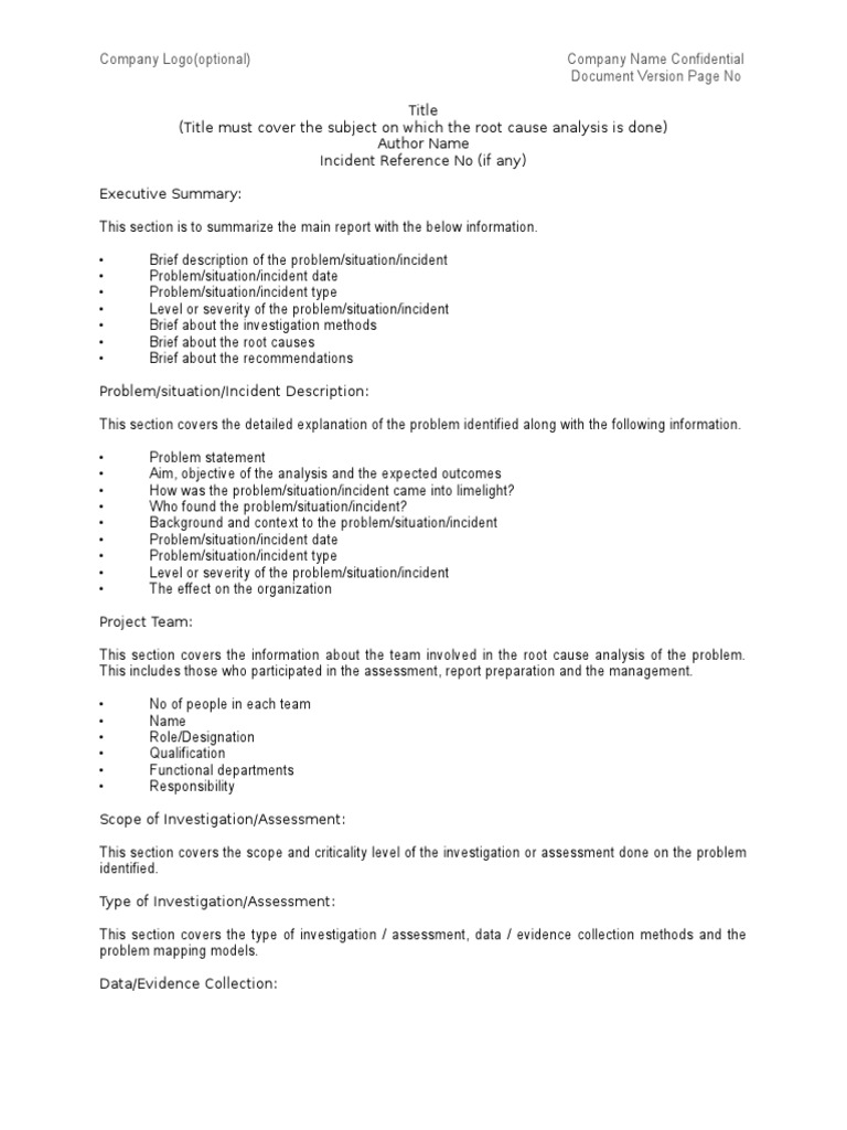 Root Cause Analysis Report Template | PDF | Computers