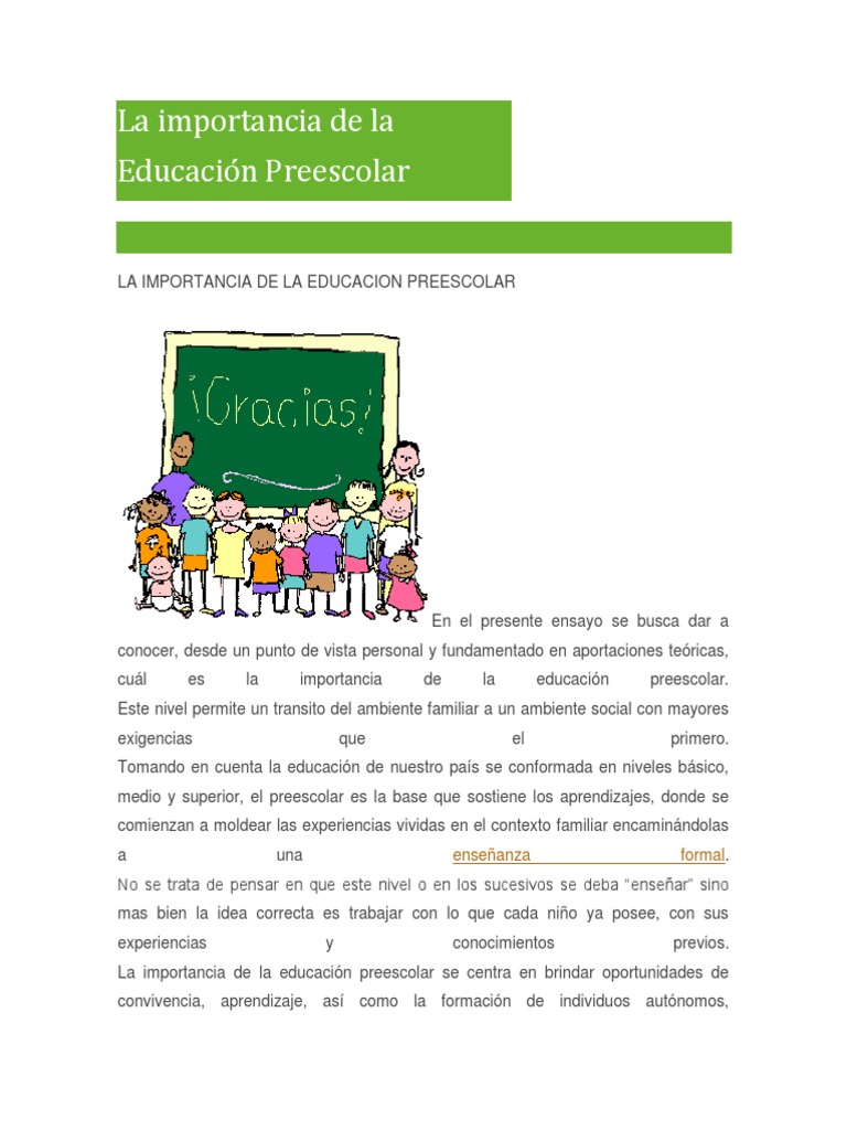 Importancia de la Educación Preescolar | PDF | Jardín de infancia ...