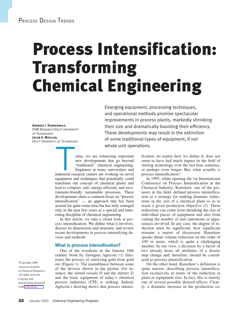 Process Intensification, Transforming Chemical Engineering PDF | PDF